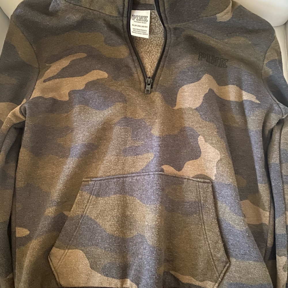 PINK brand camo quarter zip pull over size XS